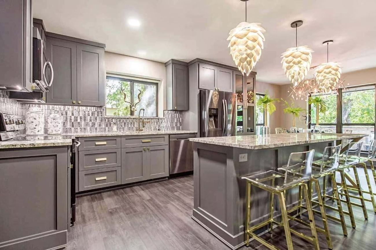 Gray cabinet refinishing in a modern kitchen